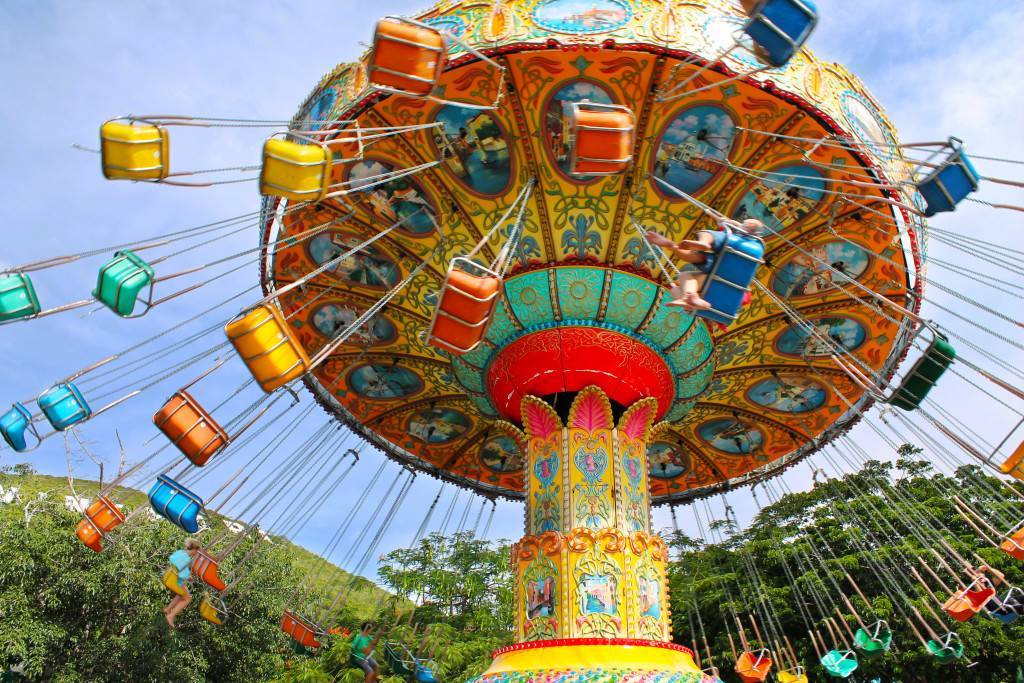 colorful attractions on the circuit in amusement park