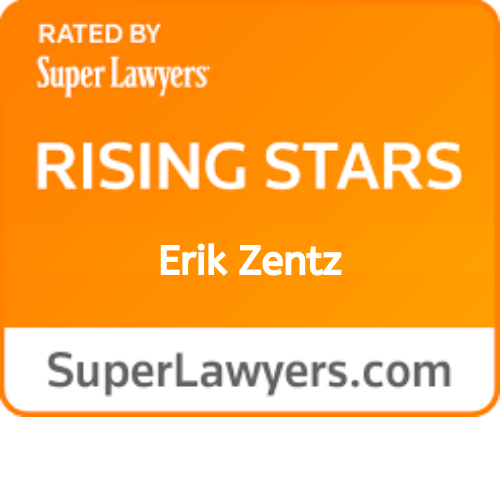 Super Lawyers badge- Erik Zentz Selected to Rising Stars in Personal Injury Case Defense