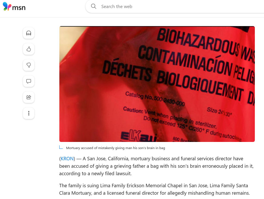 Mortuary accused of mistakenly giving man his son’s brain in bag