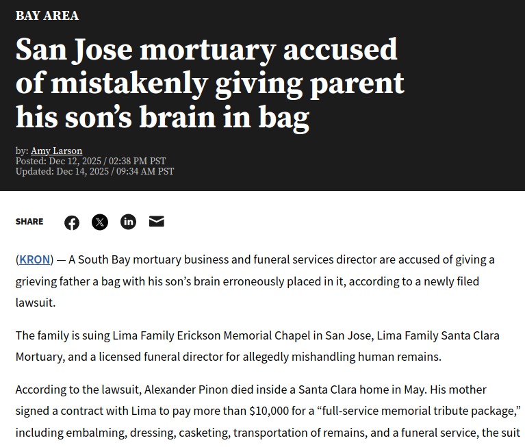 San Jose mortuary accused of mistakenly giving parent his son’s brain in bag